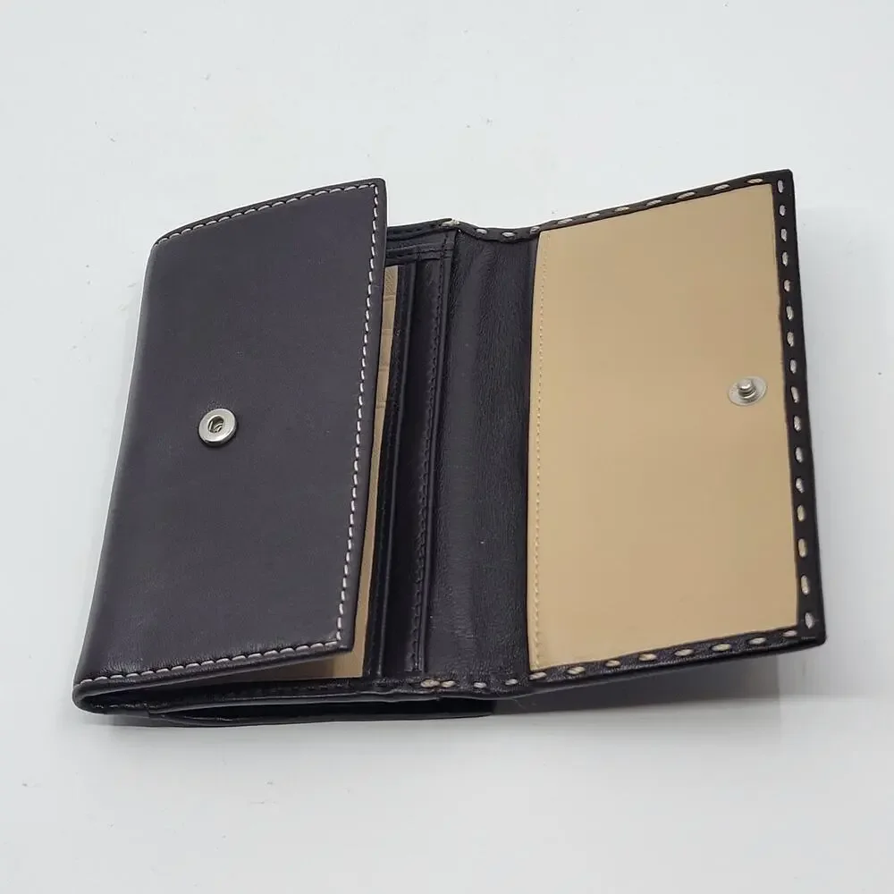 Vintage Beautiful genuine leather women's bifold wallet. Dark Brown